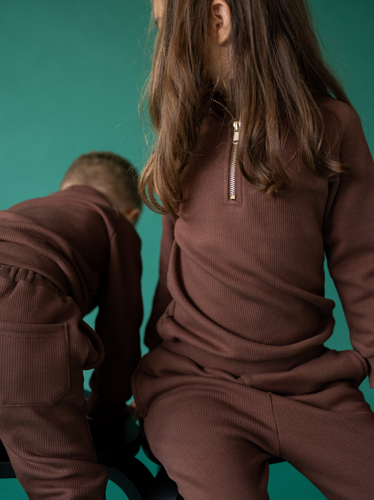 Walnut Ribbed Cotton Fleece Tracksuit Sizes 1-2Y 2-3Y 3-4Y 4-5Y 5-6Y 6-7Y 7-8Y 8-9Y