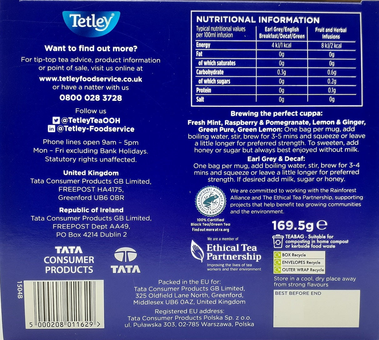 Tetley Tea Bags Individual Enveloped Sachets Tagged Classic Flavoured Selections