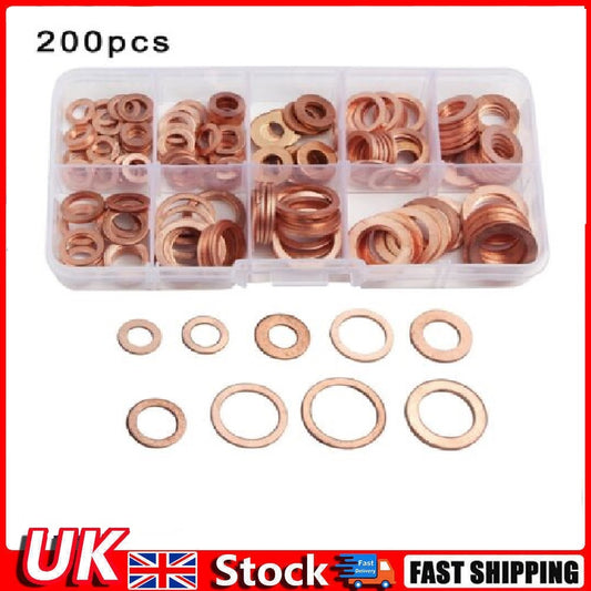 200x Oil Drain Plug Washer Copper Seal Ring Gasket Assortment Set M5-M14 New