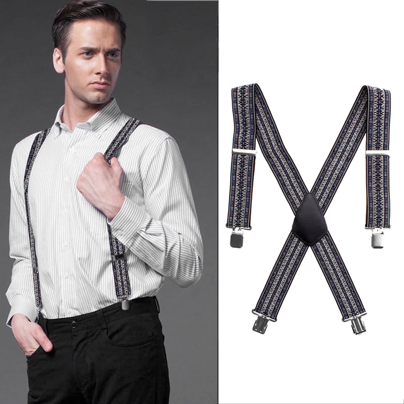 MENS 35M 50MM WIDE HEAVY DUTY X SHAPE BRACES ELASTIC SUSPENDERS TROUSER CLIPS UK