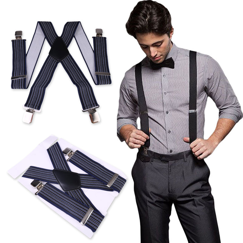 MENS 35M 50MM WIDE HEAVY DUTY X SHAPE BRACES ELASTIC SUSPENDERS TROUSER CLIPS UK