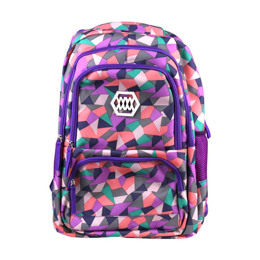 Geometric Pattern Backpack for Girls and Boys Middle School Bag Elementary Bookbags - Purple