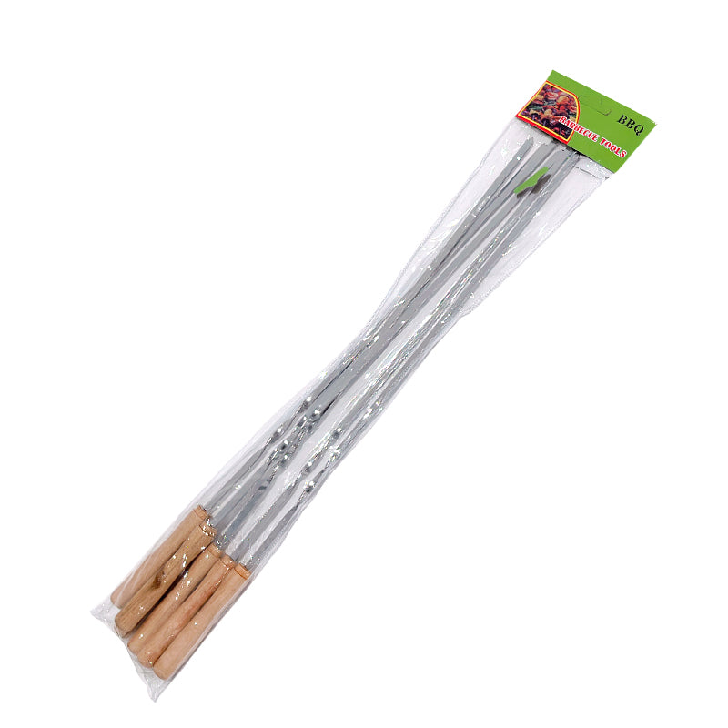 6 pcs Twisted Metal BBQ Kebab Skewer Sticks 46 cm Wooden Handle