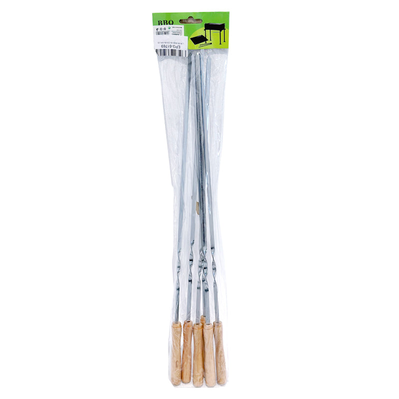 6 pcs Twisted Metal BBQ Kebab Skewer Sticks 46 cm Wooden Handle