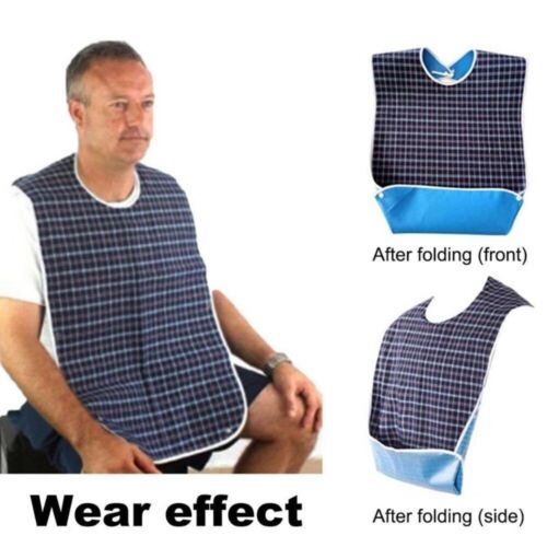 2pcs Adult Elderly Disable Mealtime Bib Clothing Protector Large Apron Waterproof - Blue + Red