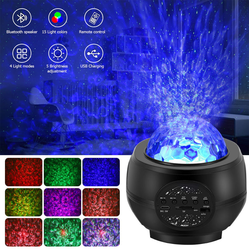 LED Galaxy Projector Starry Music Night Light Star Sky Projection Lamp for Party - Black