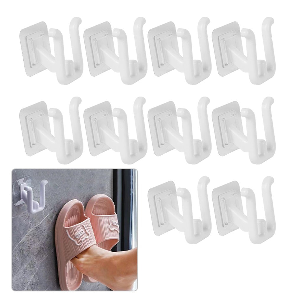 10pcs Wall Mounted Slipper Hooks Shoes Rack Hanging Shelf Self Adhesive Holder Organizer - White