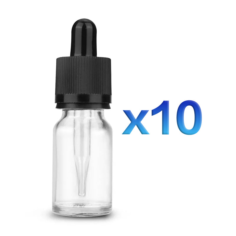 10pcs - Clear Glass Bottle Pipette Bottles Round Empty Boston Eye Dropper with Cap - 30ml