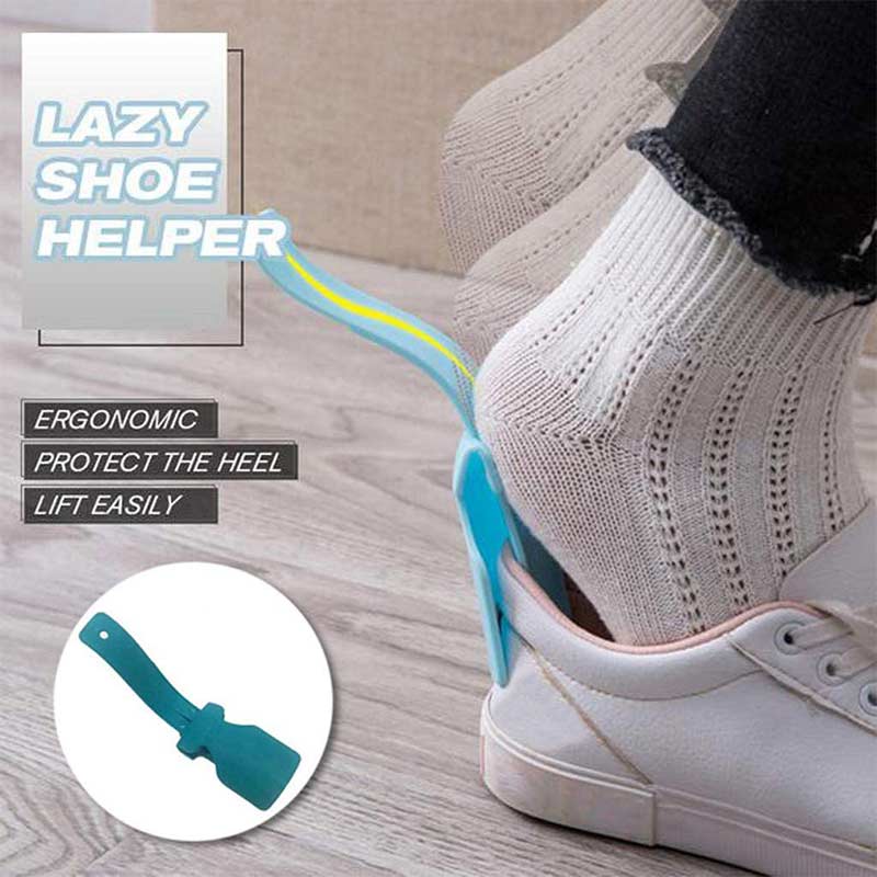 1 Pair Shoe Helper Handled Plastic Lazy Shoe Horn Easy on and Off Shoes Lifting Helper - Blue