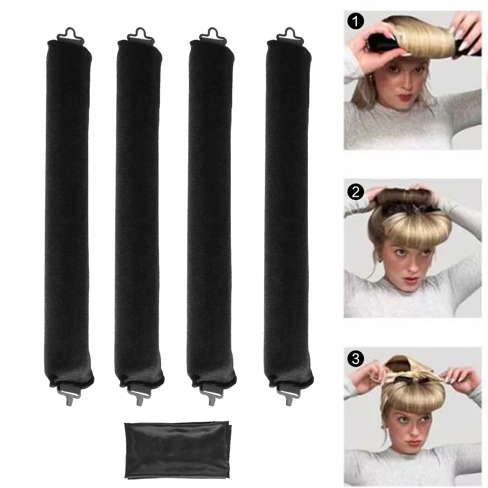 5pcs Overnight Heatless Hair Curler Blowout Rods Heatless Curls Flexi Rods with Silk Scarf for All Hair Types Black or Khaki