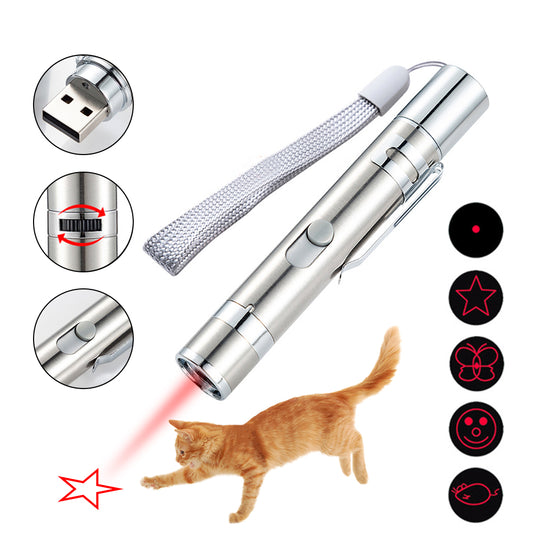 5 in 1 Cat Laser Pointer Pen Toy USB Rechargeable Mini Torch Red Beam Light