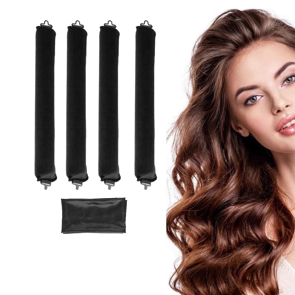 5pcs Overnight Heatless Hair Curler Blowout Rods Heatless Curls Flexi Rods with Silk Scarf for All Hair Types Black or Khaki