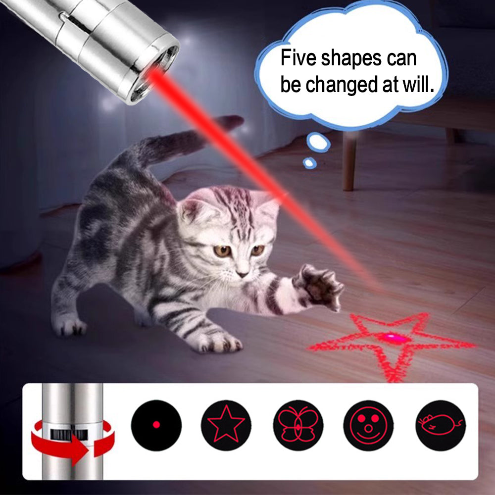 5 in 1 Cat Laser Pointer Pen Toy USB Rechargeable Mini Torch Red Beam Light