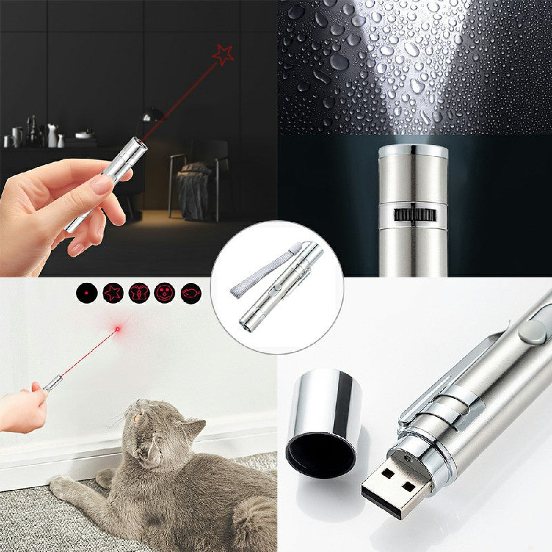 5 in 1 Cat Laser Pointer Pen Toy USB Rechargeable Mini Torch Red Beam Light