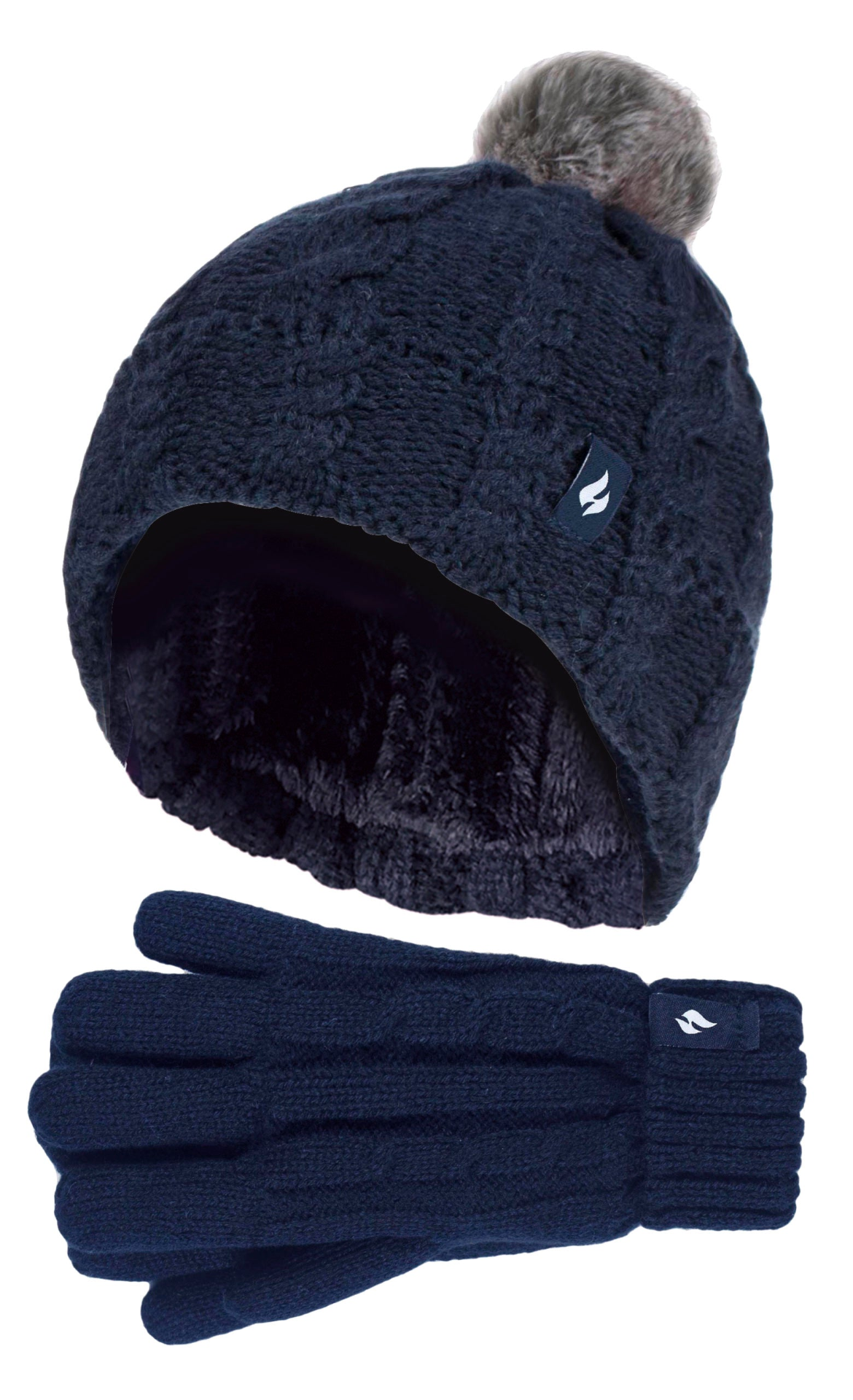 Girls Fleece Lined Warm Turnover Hat & Gloves Set