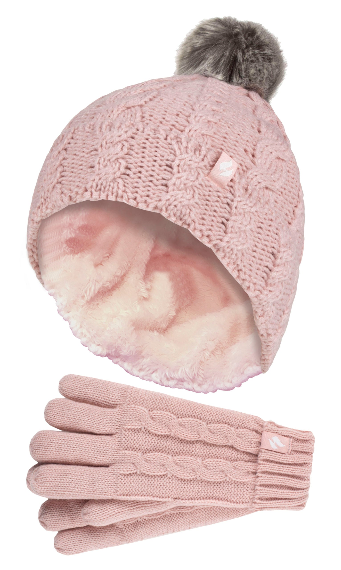 Girls Fleece Lined Warm Turnover Hat & Gloves Set