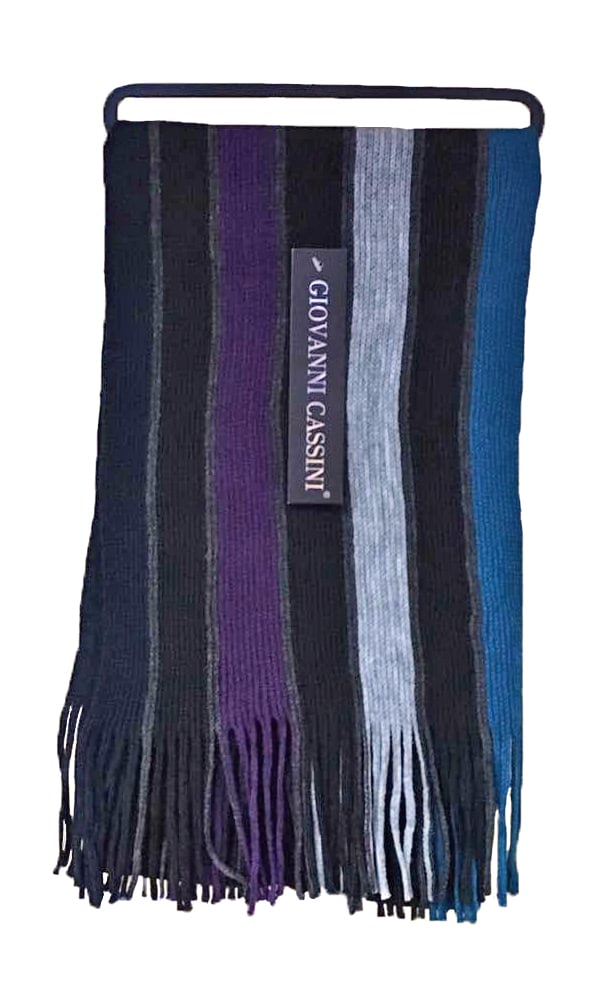 Mens Warm Knitted Striped Patterned Winter Scarf Black Brown Purple Grey Blue Orange