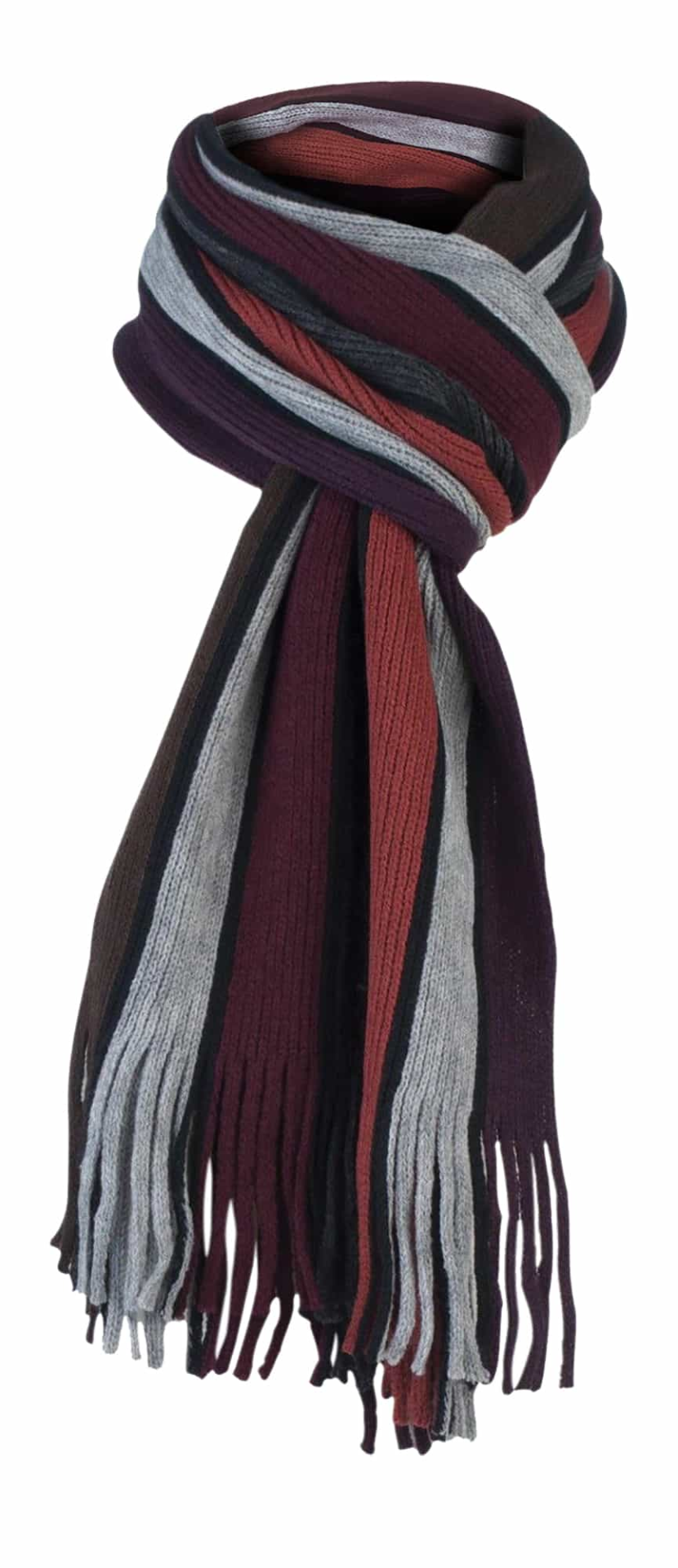 Mens Warm Knitted Striped Patterned Winter Scarf Black Brown Purple Grey Blue Orange