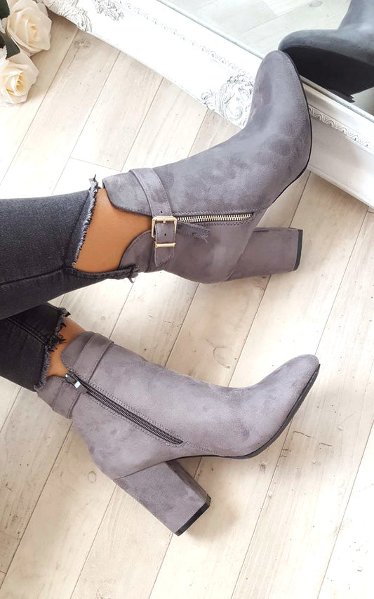 Buckle Faux Suede Ankle Boots