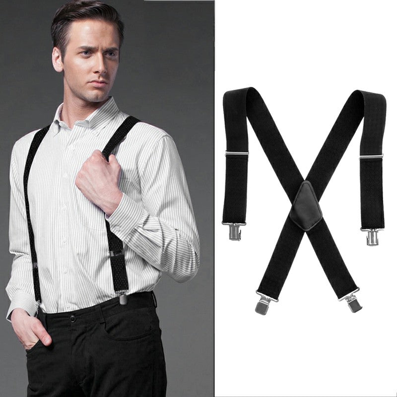 MENS 35M 50MM WIDE HEAVY DUTY X SHAPE BRACES ELASTIC SUSPENDERS TROUSER CLIPS UK