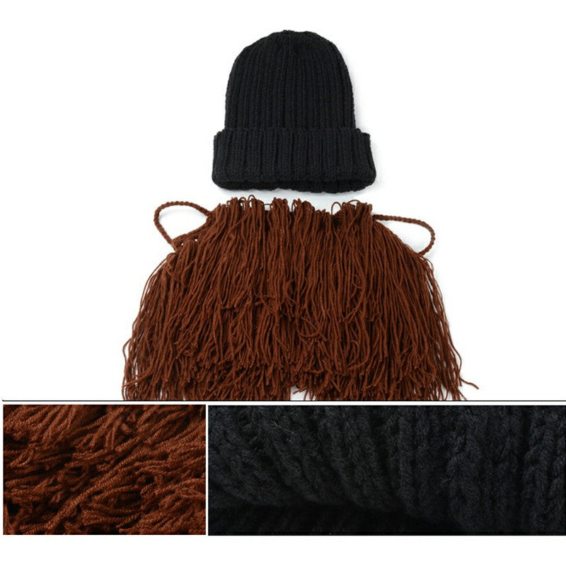 Men Funny Handmade Wig Mask Knit Hat and Fake Beard for Fancy Party Cosplay Carnival