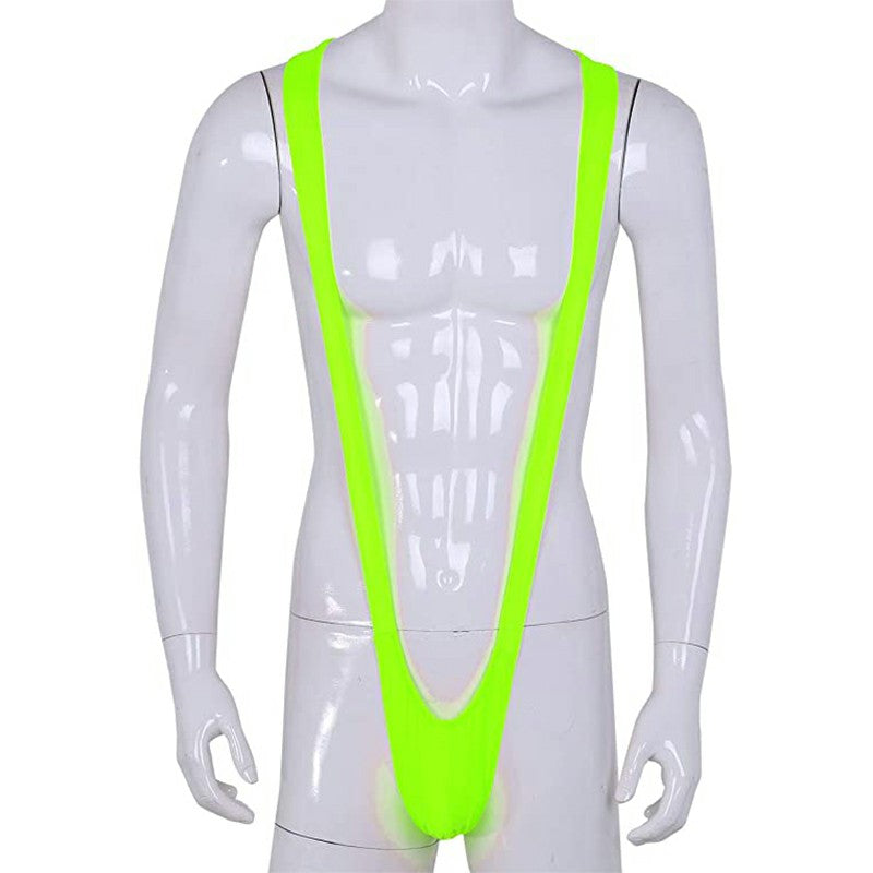 Men Bodysuit Solid Color Conjoined Tight V-shaped Underwear - Green