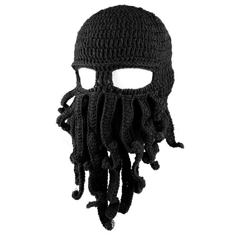 Octopus Beard Beanie Hat Warm Knit Funny Hat for Costume Party or Outdoor Activities  Black Red Green Brown