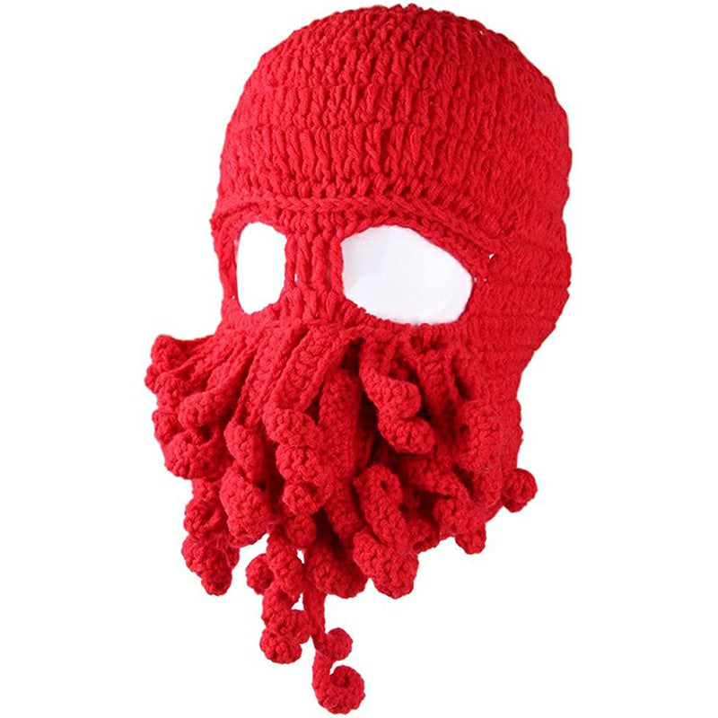 Octopus Beard Beanie Hat Warm Knit Funny Hat for Costume Party or Outdoor Activities  Black Red Green Brown