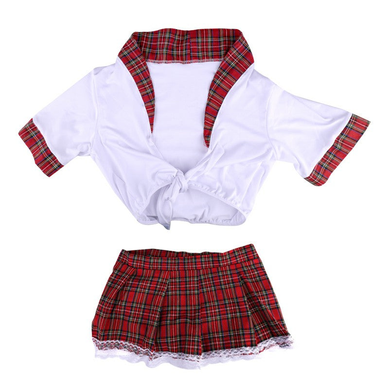 School Girl Red Plaid Skirt and Crop Top Set for Cosplay Sizes M L XL XXL 2XL