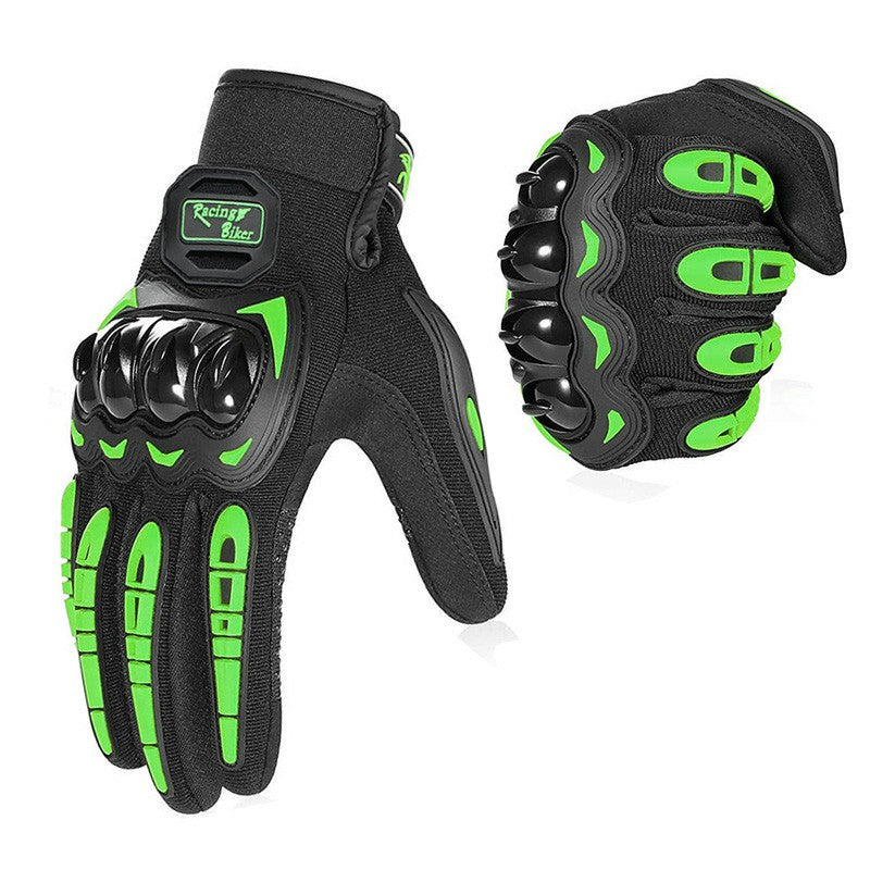 Thermal Motorbike Motorcycle Gloves Knuckle And Finger Protection Green sizes  L M Winter Summer