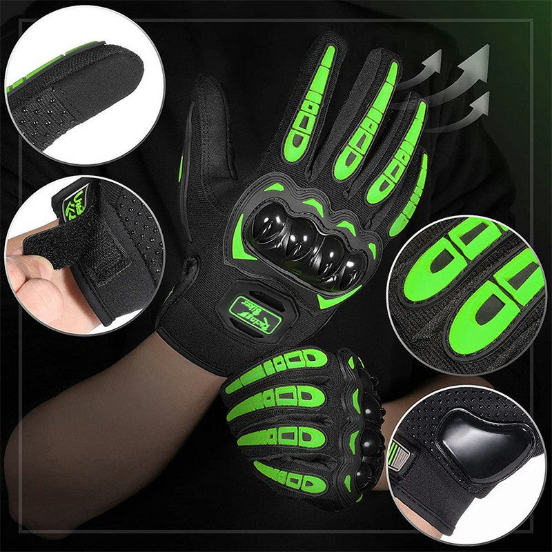 Thermal Motorbike Motorcycle Gloves Knuckle And Finger Protection Green sizes  L M Winter Summer