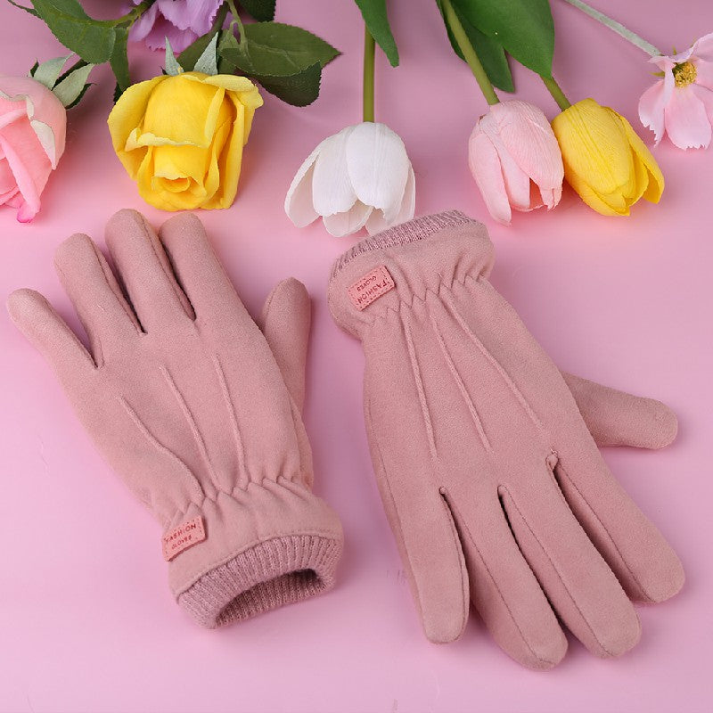 Women Winter Warm Touch Screen Gloves Soft Fleece Lined Elastic Cuff Gloves - Pink