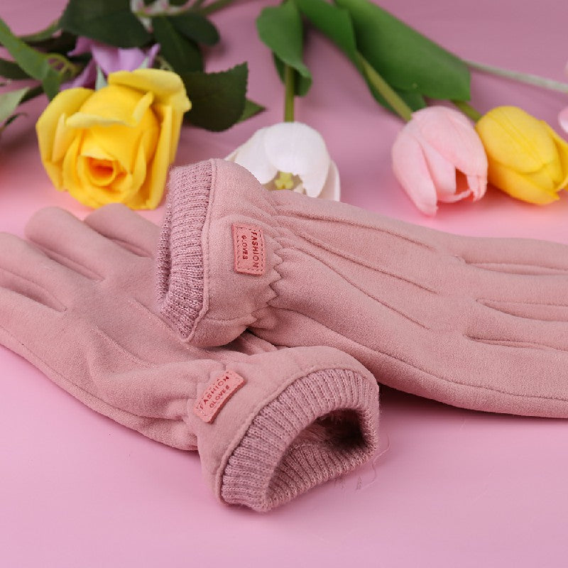 Women Winter Warm Touch Screen Gloves Soft Fleece Lined Elastic Cuff Gloves - Pink