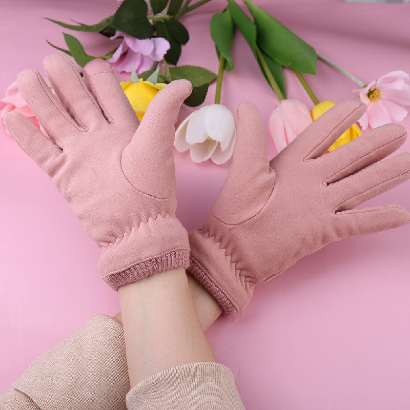 Women Winter Warm Touch Screen Gloves Soft Fleece Lined Elastic Cuff Gloves - Pink