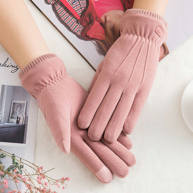 Women Winter Warm Touch Screen Gloves Soft Fleece Lined Elastic Cuff Gloves - Pink