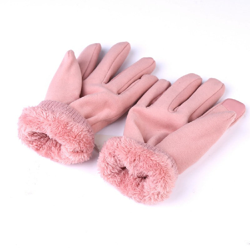 Women Winter Warm Touch Screen Gloves Soft Fleece Lined Elastic Cuff Gloves - Pink