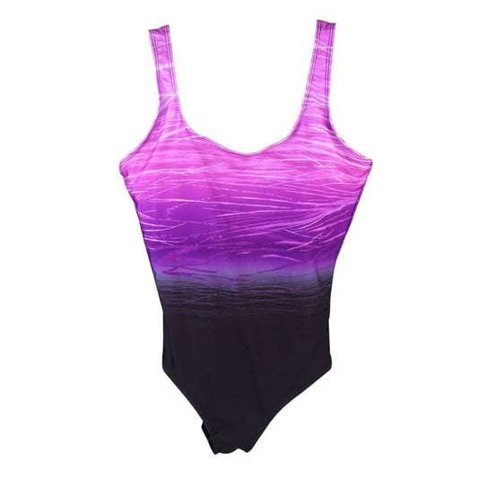 Round Neck Swimsuit One Piece Swimwear Gradient Color U Back Bathing Suits for Women - Purple