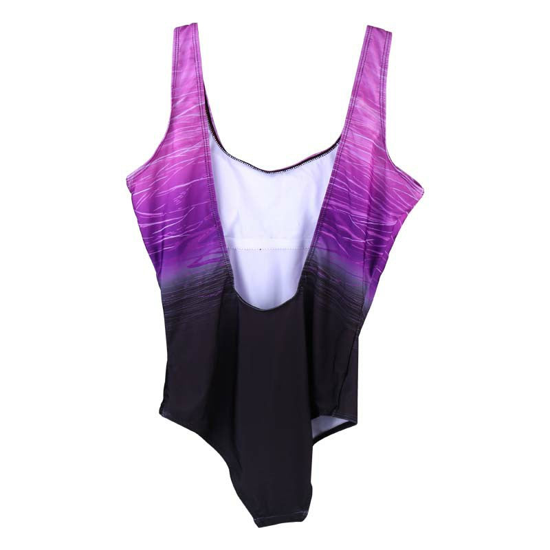 Round Neck Swimsuit One Piece Swimwear Gradient Color U Back Bathing Suits for Women - Purple