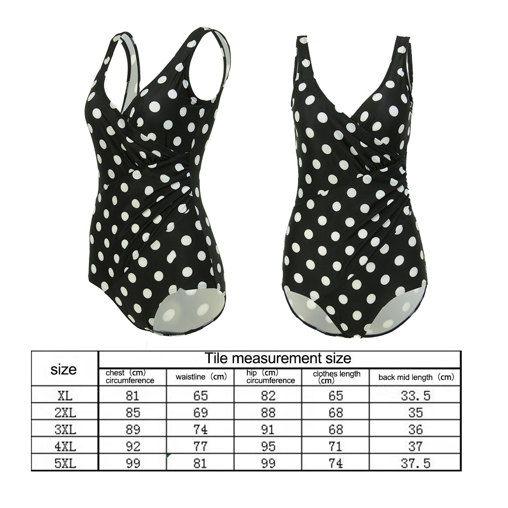 Lady Tummy Control Swimming Costume One Piece Bathing Swimwear Swimsuit -  Black White Dot