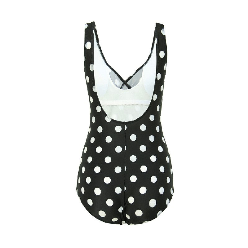 Lady Tummy Control Swimming Costume One Piece Bathing Swimwear Swimsuit -  Black White Dot