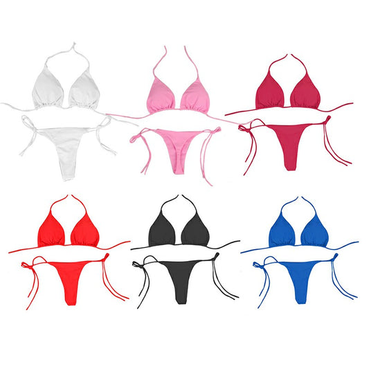 Women Swimsuit Halter Bikini Set Bra Top + Mini Triangle G-string Thong Uk Stock