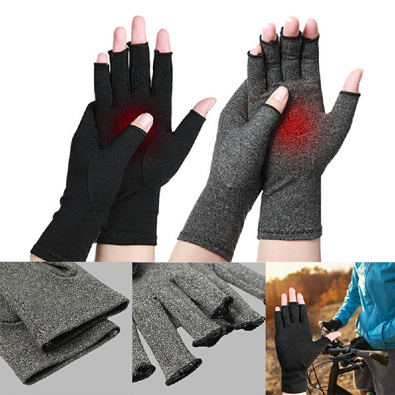 1 Pair Fingerless Gloves Compression Gloves Arthritis Pain Relief - Grey