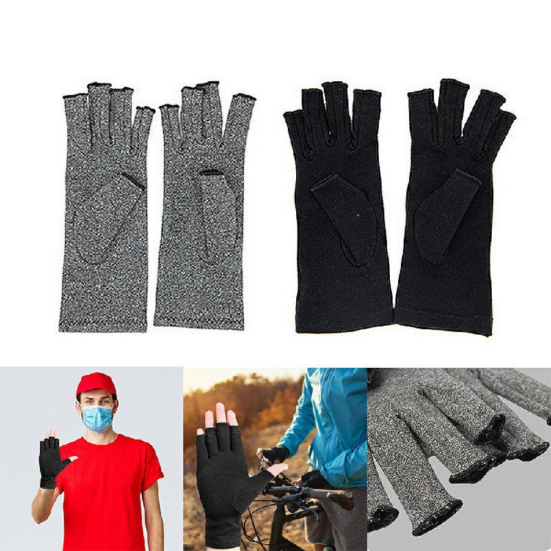 1 Pair Fingerless Gloves Compression Gloves Arthritis Pain Relief - Grey