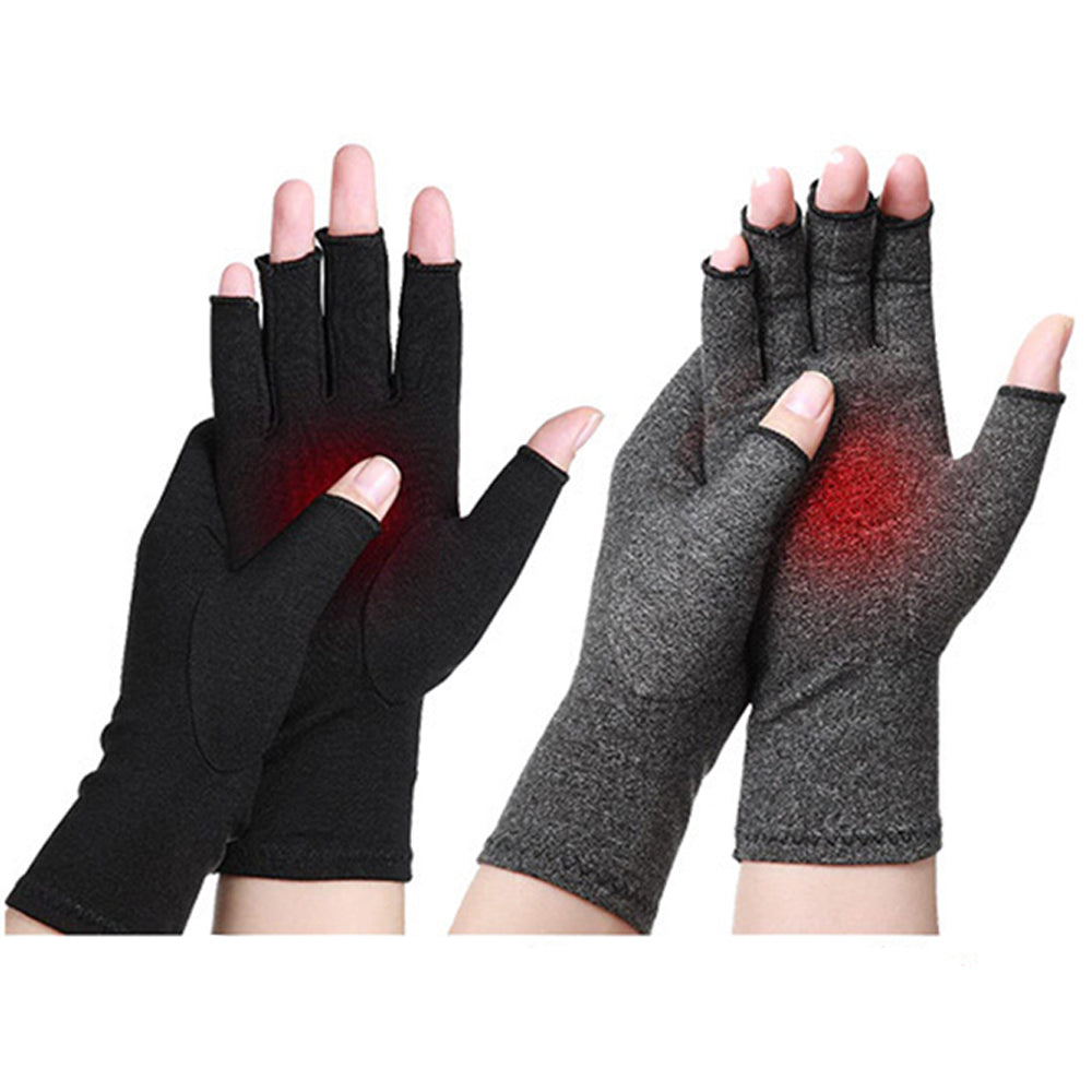 1 Pair Fingerless Gloves Compression Gloves Arthritis Pain Relief - Grey