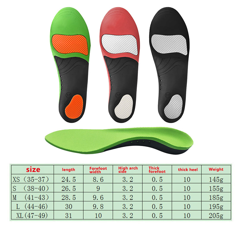 Shoe Insoles Arch Support Plantar Fasciitis Orthotic Flat Feet Gel - L Orange Bottom