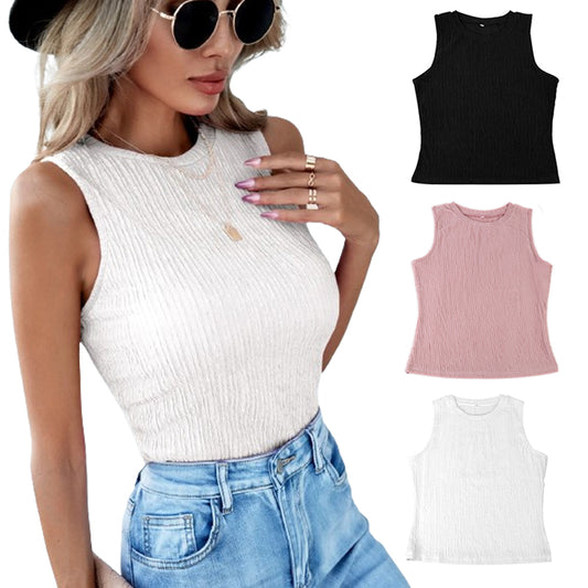 Womens Vest Tank Tops Summer Sleeveless High Neck Blouse Ruched Tees Shirts