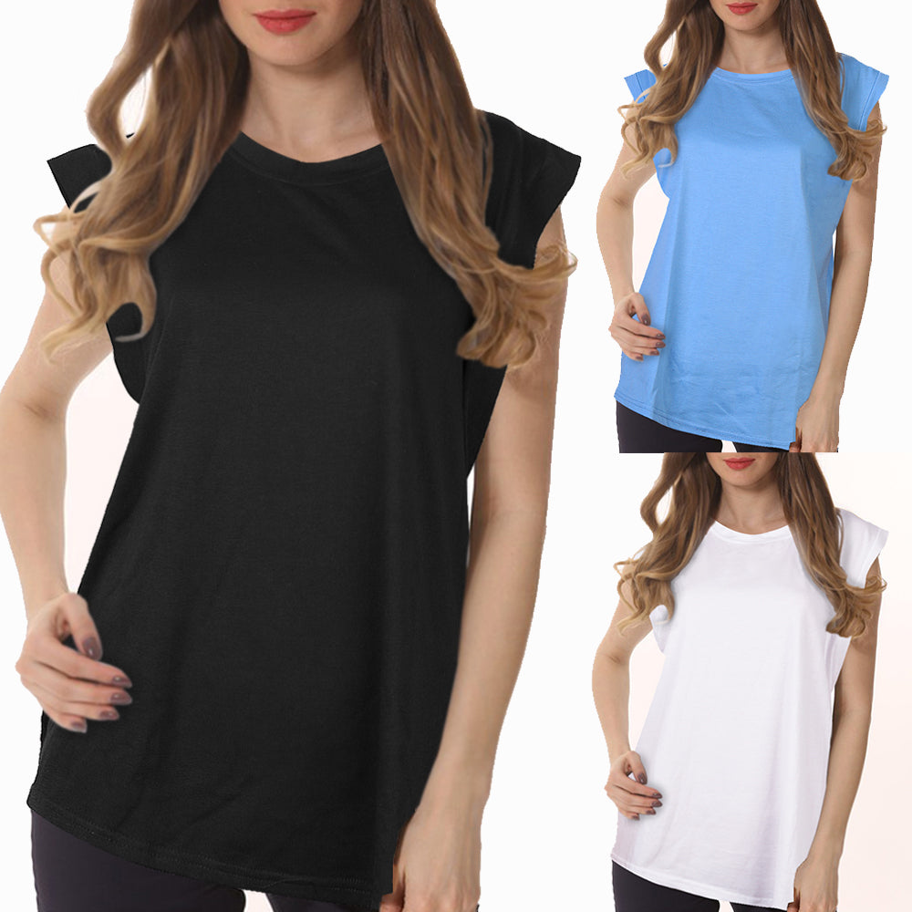 Ladies Crewneck Tank Tops Sleeveless Vests for Women Summer sizes L XL 2XL Black White Blue