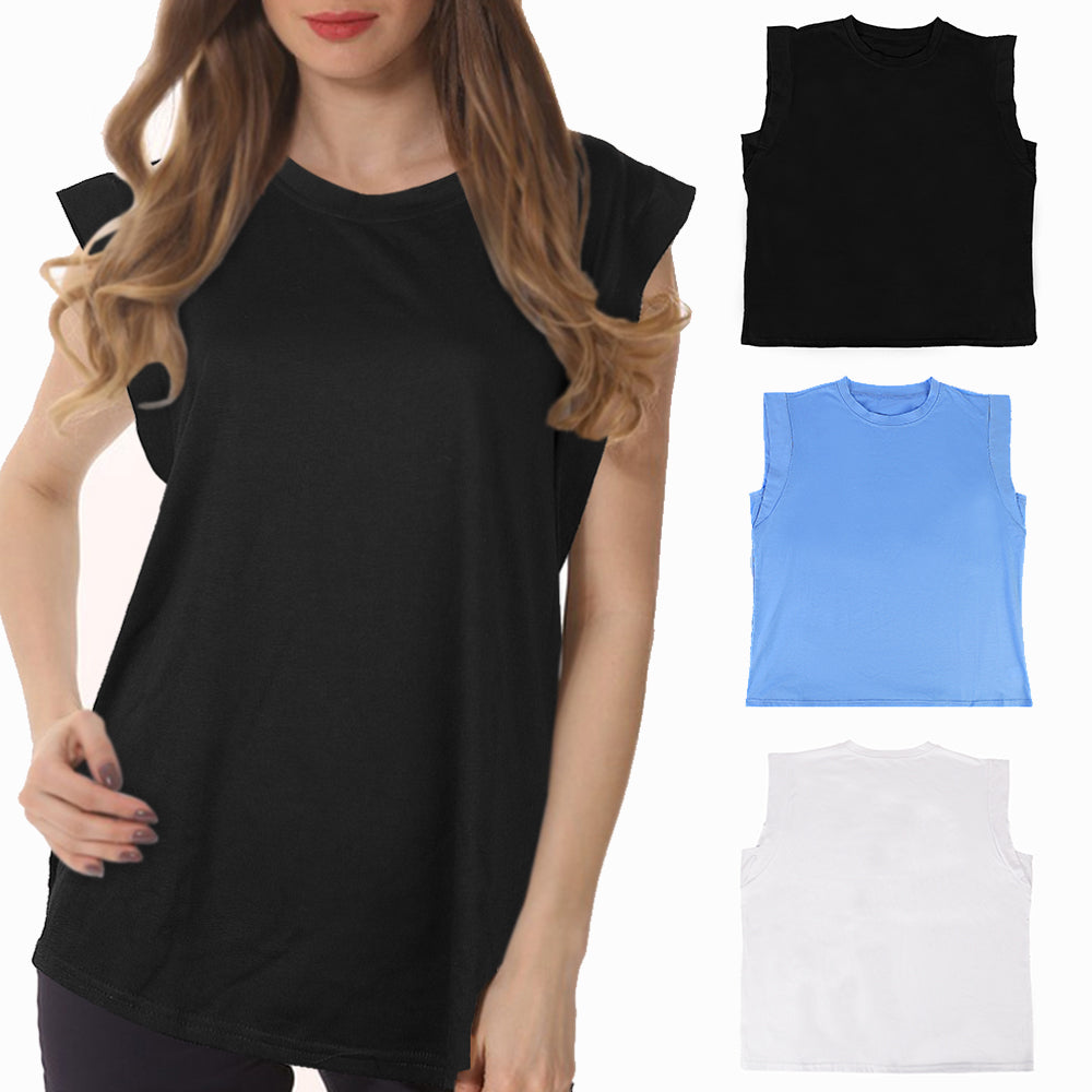 Ladies Crewneck Tank Tops Sleeveless Vests for Women Summer sizes L XL 2XL Black White Blue