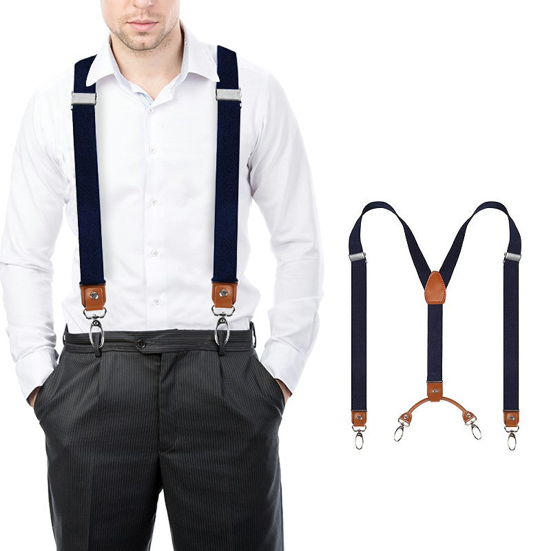 Y Back Adjustable Suspenders Elastic Straps with Metal Snap Hooks  - Multiple Colours