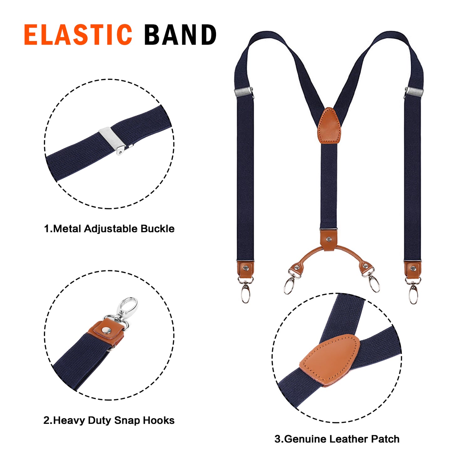 Y Back Adjustable Suspenders Elastic Straps with Metal Snap Hooks  - Multiple Colours